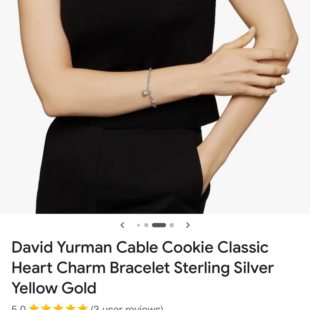 Cable cookie classic chain heart charm bracelet yellow gold and sterling sliver - Picture 3 of 7